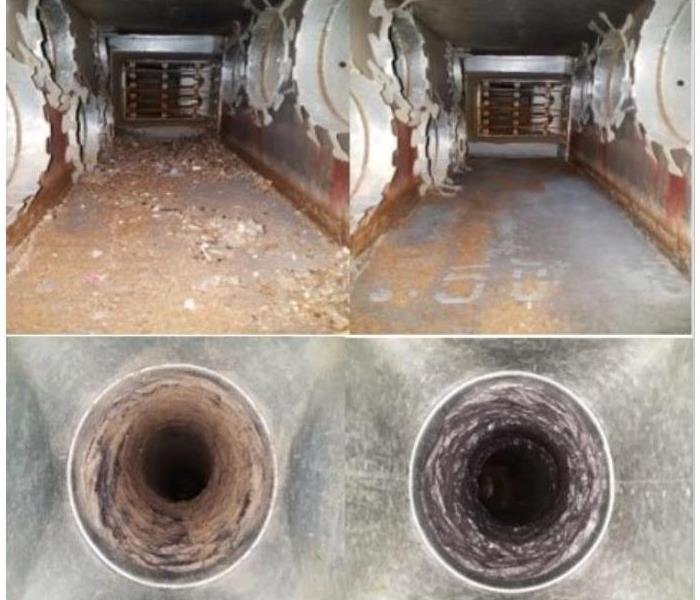 before and after photos of dirty and clean air duct system